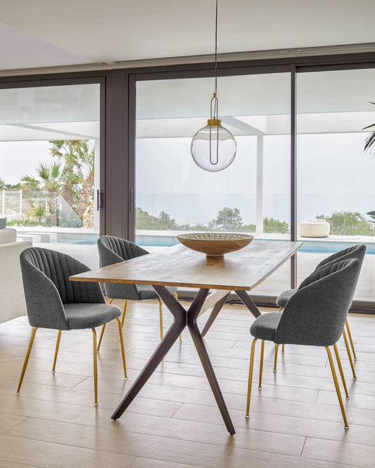 Amethyst oak veneer table with a distressed finish and black steel legs, 160 x 90 cm