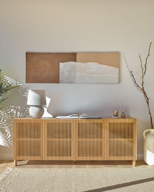 Beyla 4-door sideboard in solid ash wood and oak veneer 180 x 71.5 cm FSC 100%