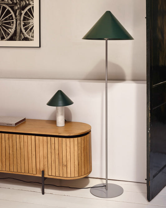 Valentine table lamp, white marble and metal with a green painted finish
