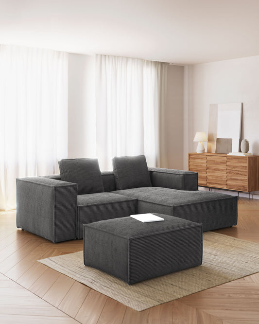블럭 스페인 직수입 코듀로이 그레이 스툴 90x70cm