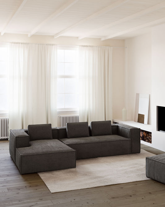 Blok 4-seater left chaise longue sofa in grey thick corduroy 330cm FSC Mix Credit