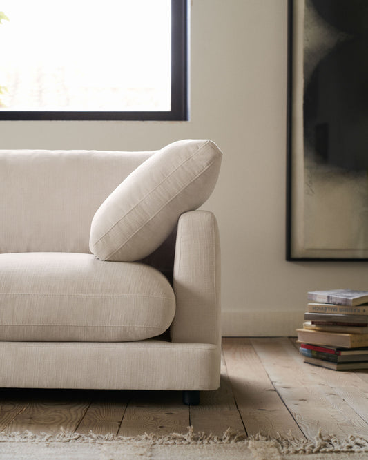 Gala 4 seater sofa with left side chaise longue in beige, 300 cm