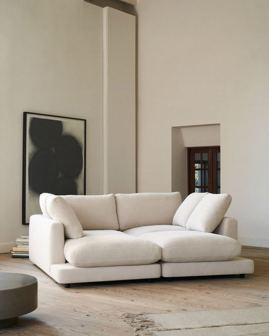 Gala 3 seater sofa with double chaise longue in beige, 210 cm