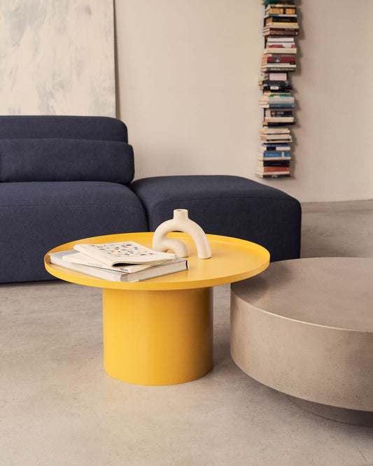 Fleksa round coffee table in mustard metal, Ø 72 cm