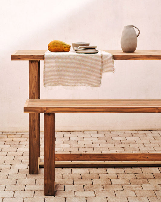 Canadell 100% outdoor tall bench in solid teak wood, 130 cm