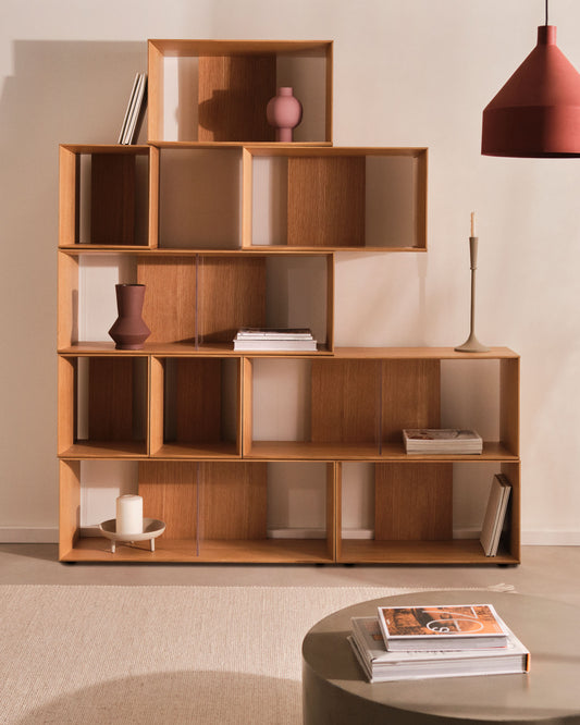 Litto set of 6 modular shelving units in oak wood veneer, 101 x 152 cm