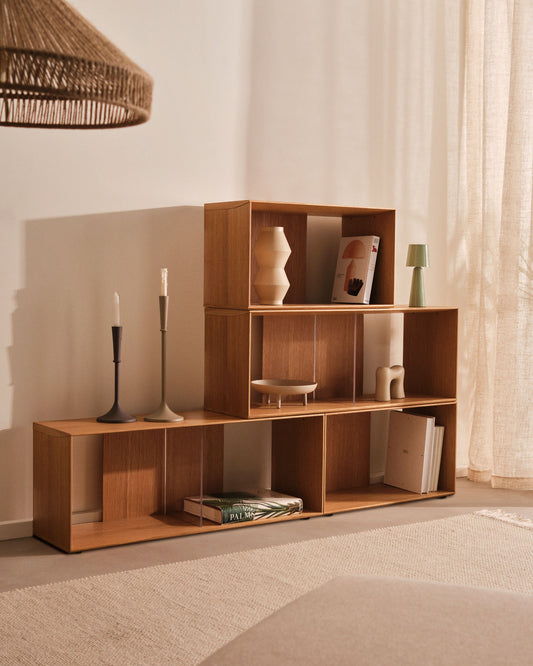 Litto set of 4 modular shelving units in oak wood veneer, 168 x 76 cm