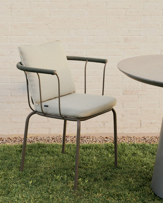 Salguer stackable chair in cord and steel with a brown painted finish