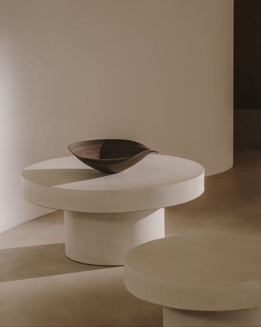 Aiguablava round coffee table in white cement, Ø 66 cm