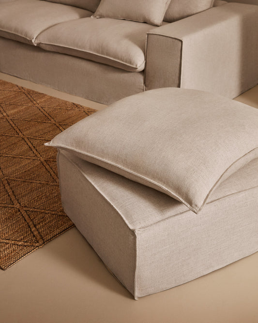 Anarela pouffe with removable cover and beige linen cover 80 x 80 cm