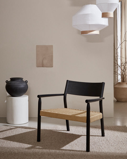 Yalia armchair in solid oak with a black finish and paper rope seat FSC 100%