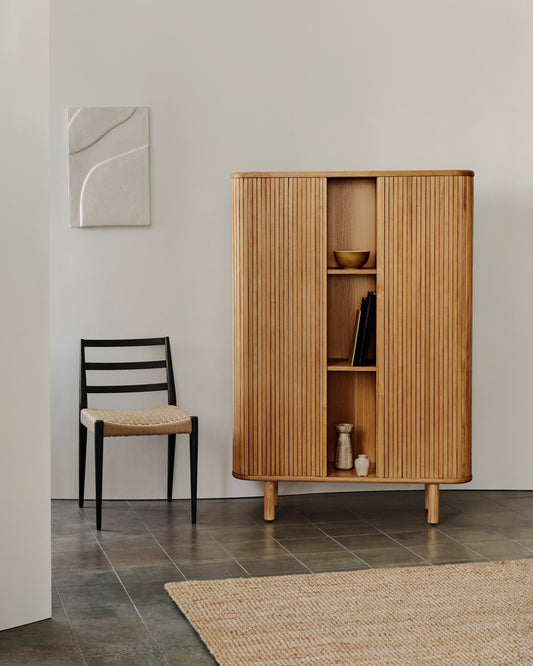 Mailen 2 door highboard in ash veneer with a natural finish 110 x 160 cm