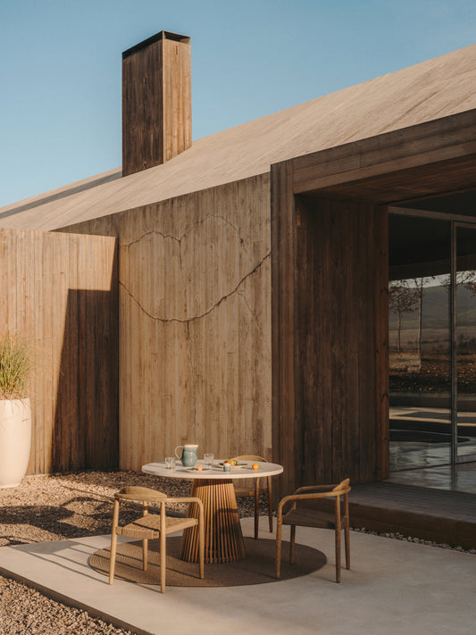 Alcaufar round outdoor table made of solid teak wood and grey cement Ø 120 cm