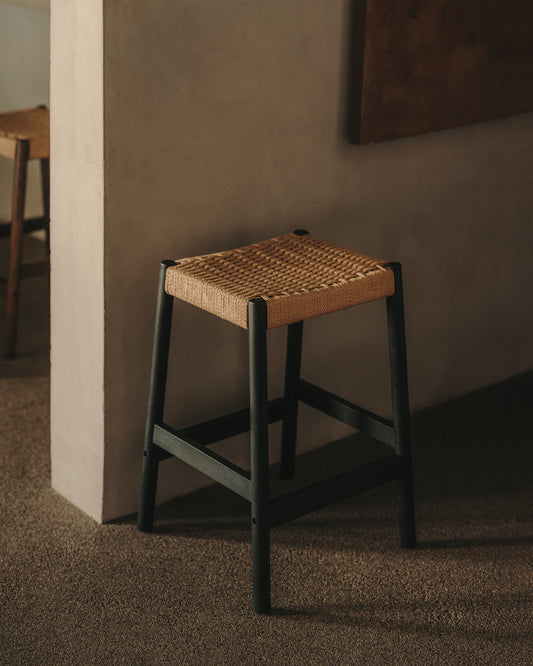 얄리아 오크나무 100%FSC 산림인증 친환경 로프 무등 바스툴 65cm (블랙)