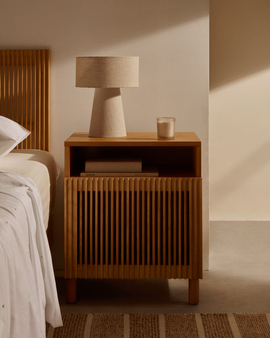 Beyla bedside table in solid ash wood and oak veneer 53 x 62 cm FSC 100%