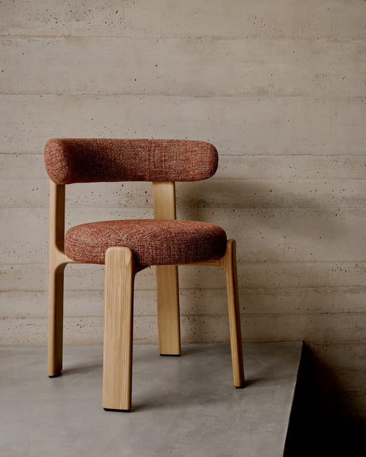 Granite chair  terracotta-coloured chenille and solid ash wood in a natural finish FSC 100%