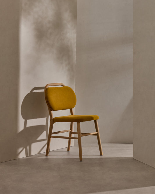 Helda chair in mustard chenille and solid oak wood FSC Mix Credit