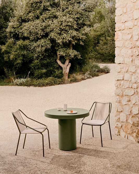 Zivia outdoor chair in ecru rope cord and green galvanised steel