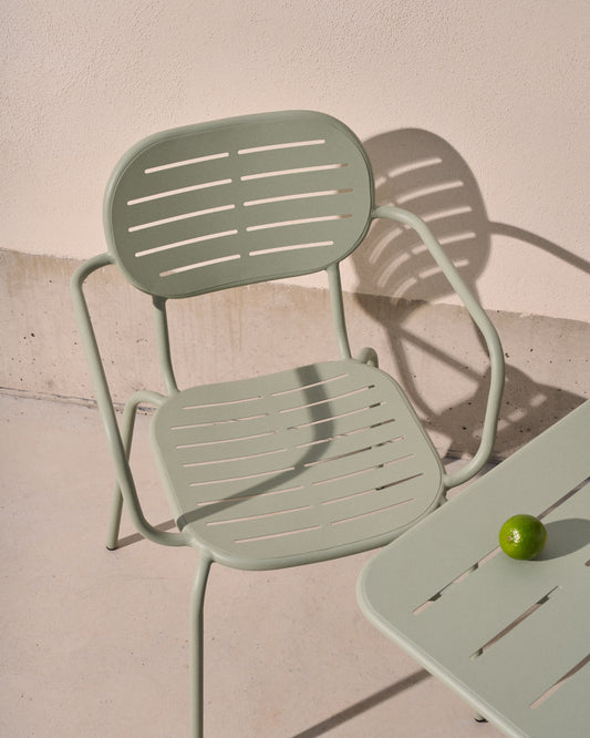 Brai stackable outdoor chair with armrests in turquoise galvanised steel