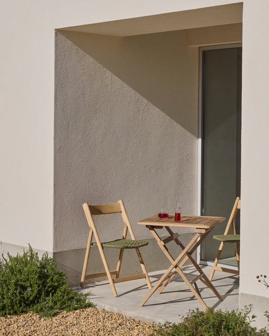 Dandara folding chair in solid acacia wood with steel structure and green cord FSC 100%