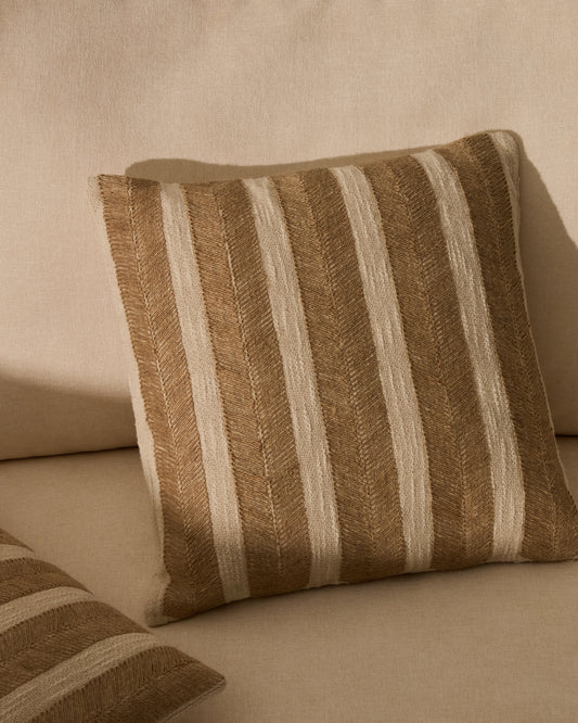 Zailo 100% cotton cushion cover with beige jute embroidery 45 x 45cm