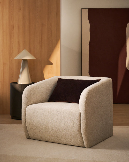 Milare armchair in beige chenille 83 cm FSC 100%