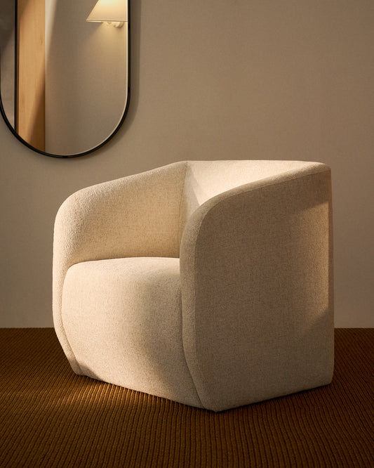 Milare armchair in beige chenille 73 cm FSC 100%