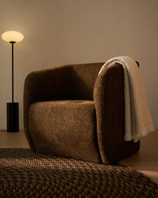 Milare armchair in chocolate brown chenille 73 cm FSC 100%