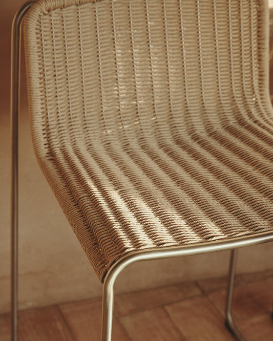 Tavari stackable stool in beige synthetic rope cord and AISI 304 stainless steel with brushed finish 65 cm