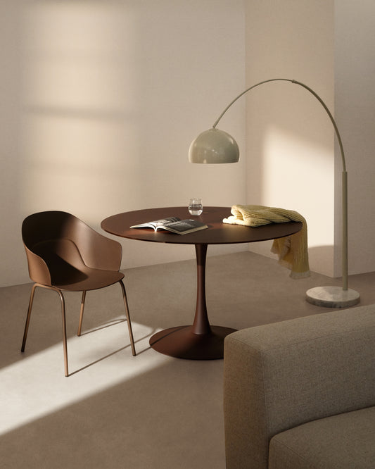 Round Vedira table in glass and green steel Ø120 cm