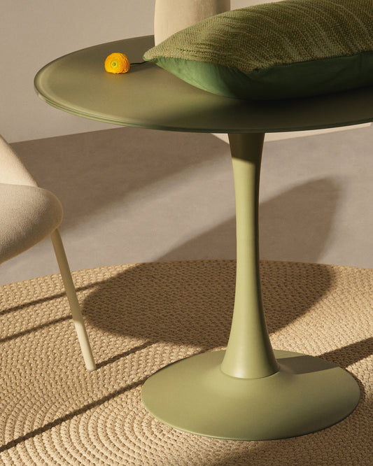 Round Vedira table in glass and brown steel Ø90 cm