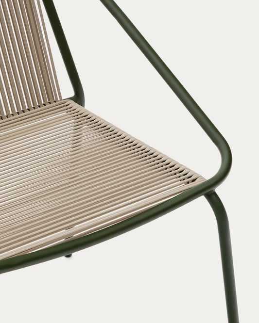 Zivia outdoor chair in ecru rope cord and green galvanised steel