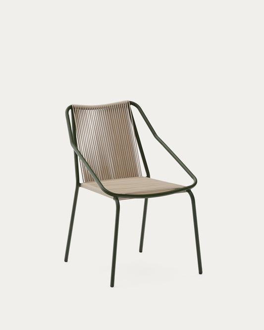 Zivia outdoor chair in ecru rope cord and green galvanised steel