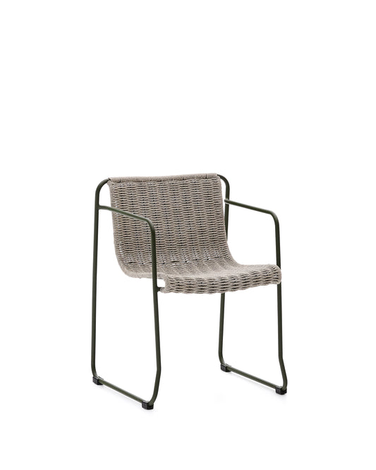 Maurina chair in green galvanised steel and ecru and grey rope cord