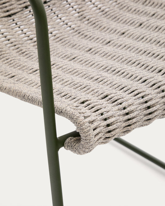 Maurina chair in green galvanised steel and ecru and grey rope cord