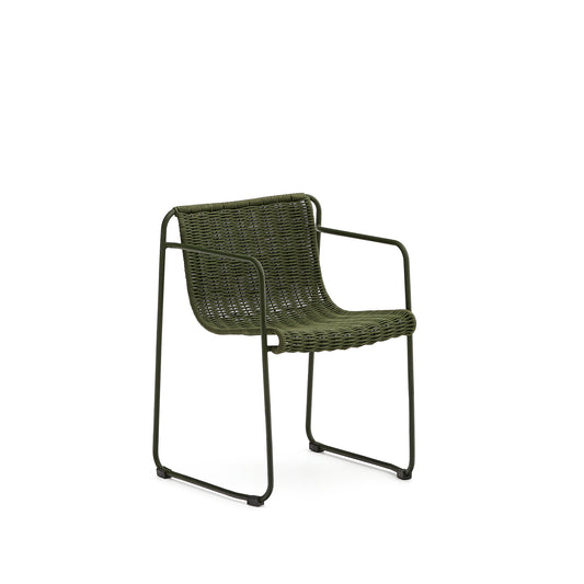 Maurina chair in green galvanised steel and green rope cord