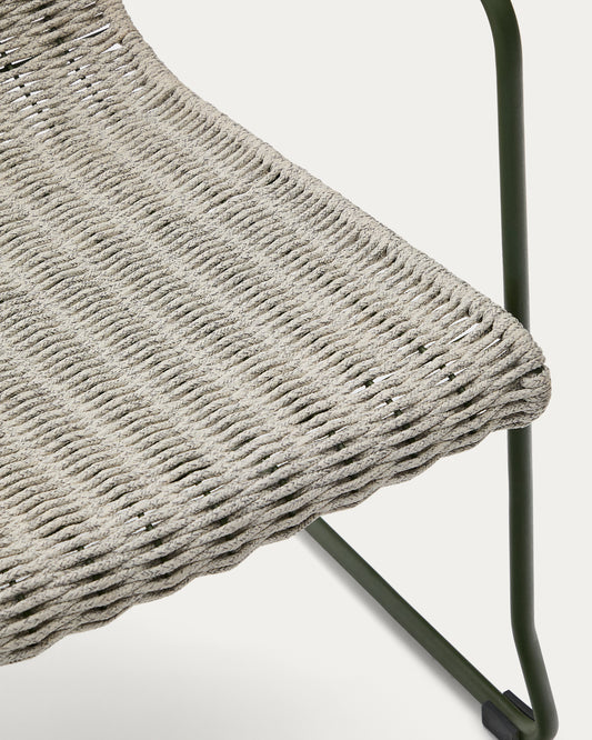 Maurina armchair in green galvanised steel and ecru and grey rope cord