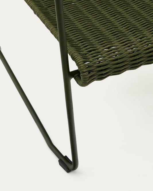 Maurina stackable armchair in green galvanised steel and green rope cord