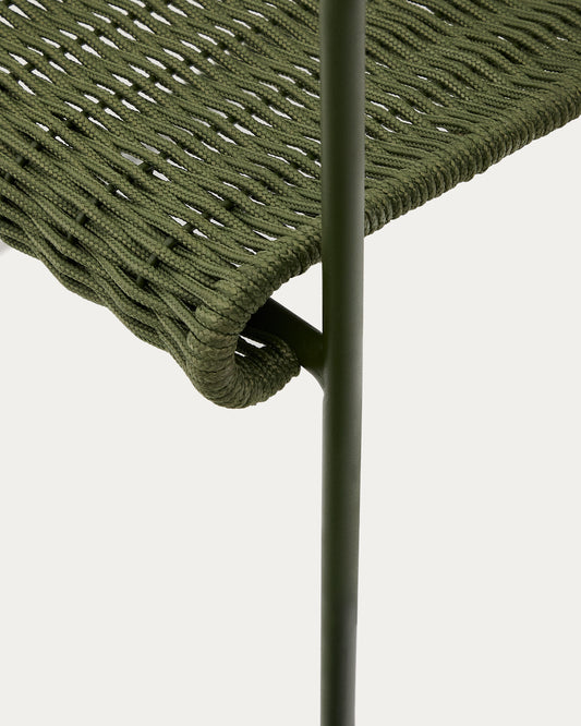 Maurina stackable armchair in green galvanised steel and green rope cord