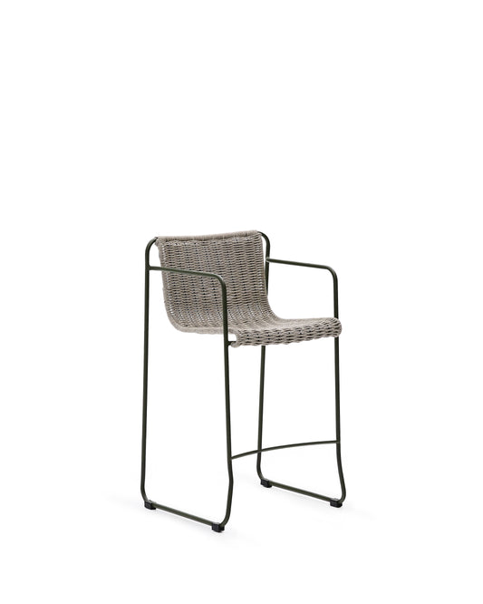 Maurina stool in green galvanised steel and ecru and grey rope cord 64,5cm