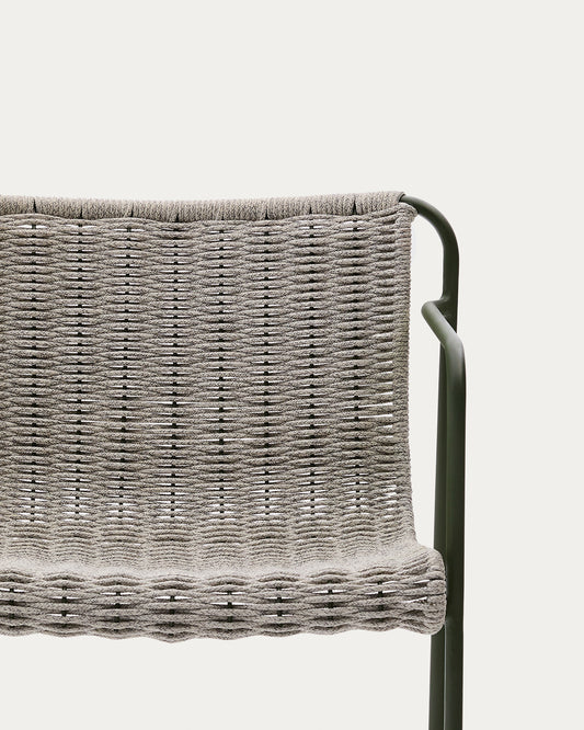 Maurina stool in green galvanised steel and ecru and grey rope cord 64,5cm