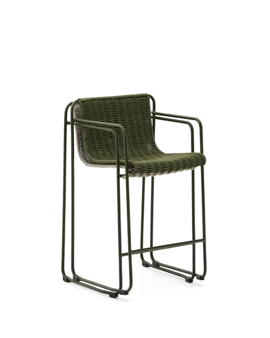 Maurina stool in green galvanised steel and green rope cord 64,5cm