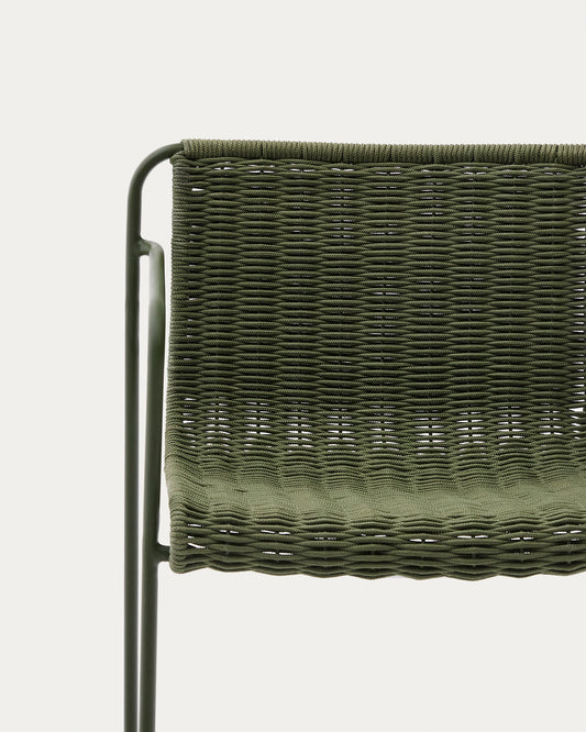 Maurina stool in green galvanised steel and green rope cord 64,5cm