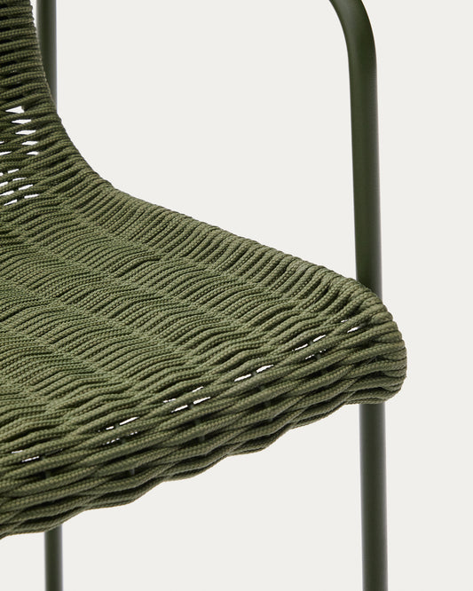 Maurina stool in green galvanised steel and green rope cord 64,5cm