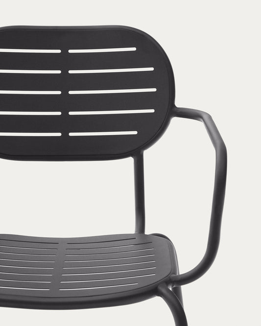 Brai stackable outdoor chair with armrests in dark grey galvanised steel