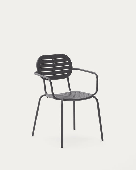 Brai stackable outdoor chair with armrests in dark grey galvanised steel