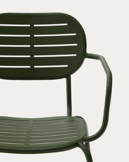 Brai stackable outdoor chair with armrests in green galvanised steel