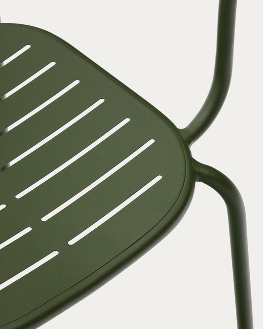 Brai stackable outdoor chair with armrests in green galvanised steel