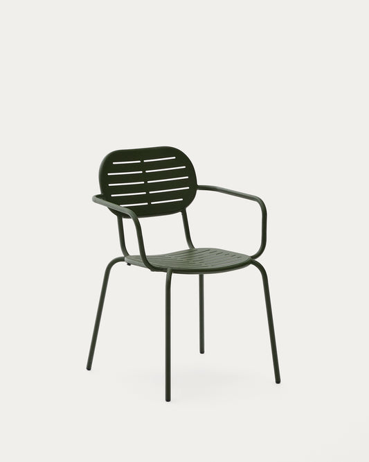 Brai stackable outdoor chair with armrests in green galvanised steel