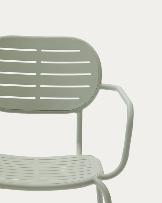 Brai stackable outdoor chair with armrests in turquoise galvanised steel